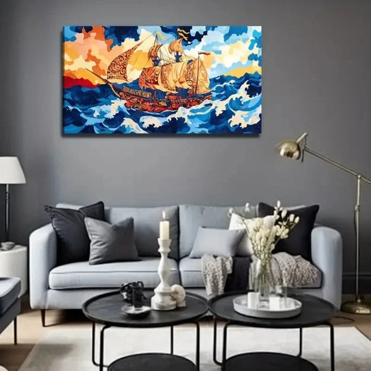 Ancient Sailboat Bohemian Wall Art Canvas Office Home Room Framed 120x60cm