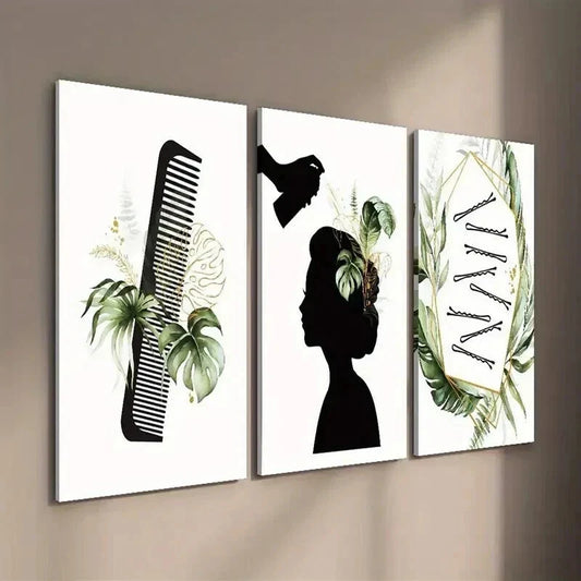 3pcs Hair Salon Beauty Parlor Decor Wall Art Set Canvas Framed 40x60cm - High Quality Print 100% Australian Made Wall Canvas Ready to Hang