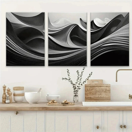3pcs Black & White Modern Design Metal Print Ready to Hang Art