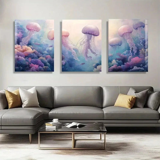 3pcs Soft Purple and Blue Underwater Perfect Wall Art Set Canvas Framed 40x60cm - High Quality Print 100% Australian Made Wall Canvas Ready to Hang