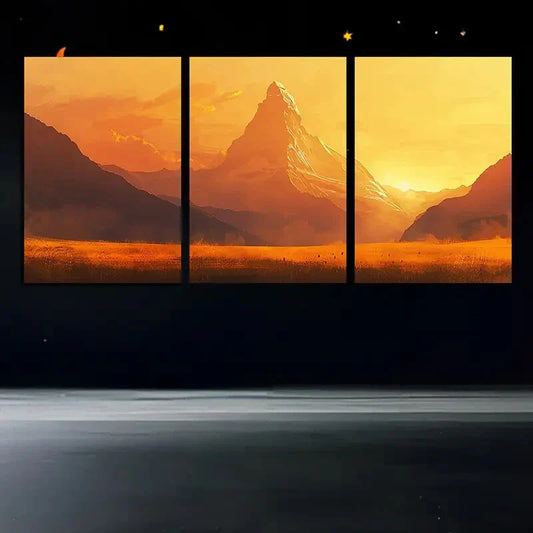 3pcs Xuefeng Mountain Sunset Triptych Metal Print Ready to Hang Art