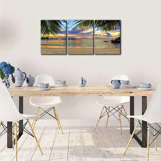 3pcs Tropical Island Sunset Ocean Metal Print Ready to Hang Art