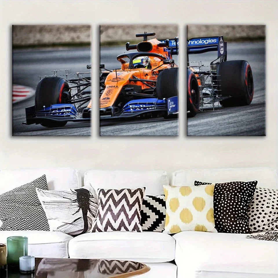 3pcs Formula Racing Mural Oil Paintings Metal Print Ready to Hang Art