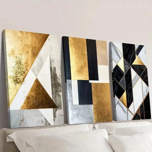 3pcs Abstract Black & Golden Marble Texture Wall Art Set Canvas Framed 40x60cm - High Quality Print 100% Australian Made Wall Canvas Ready to Hang