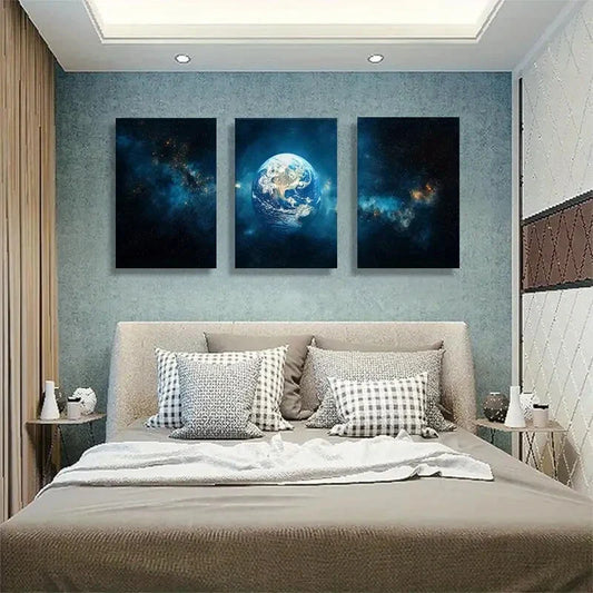 3pcs Stunning Cosmic View of the Earth Perfect Wall Art Set Canvas Framed 40x60cm - High Quality Print 100% Australian Made Wall Canvas Ready to Hang