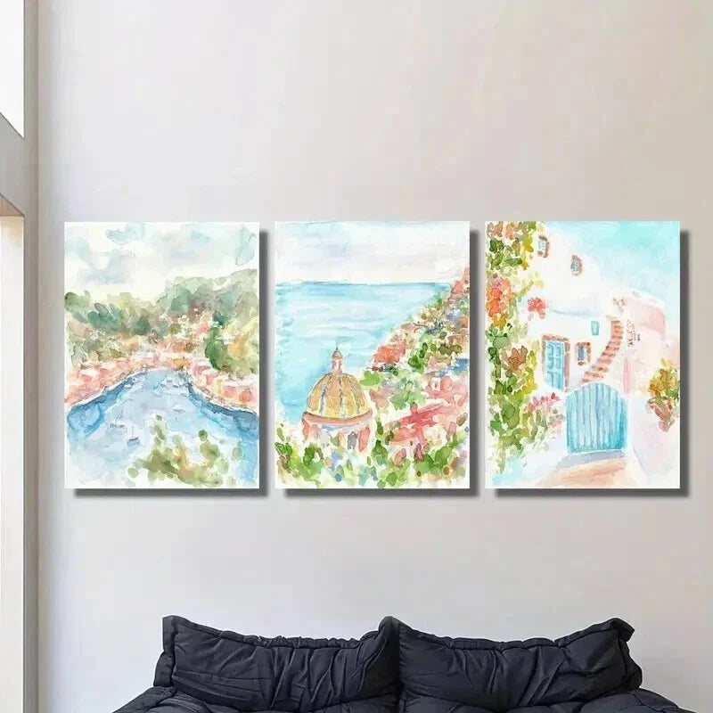 3pcs Ocean Coastal City Nature Landscape Wall Art Set Canvas Framed 40x60cm - High Quality Print 100% Australian Made Wall Canvas Ready to Hang