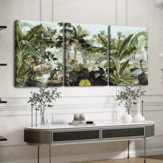 3pcs Tropical Forest & Wildlife Vibrant Flowers Wall Art Set Canvas Framed 40x60cm - High Quality Print 100% Australian Made Wall Canvas Ready to Hang