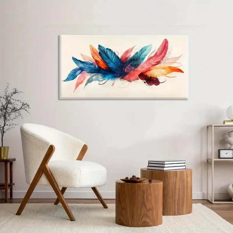 Watercolor Feather Vibrant Wall Art Canvas Office Home Room Framed 120x60cm