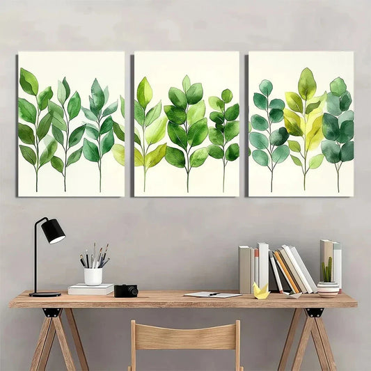 3pcs Eucalyptus and Green Botanical Metal Print Ready to Hang Art