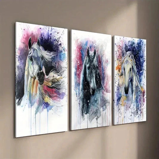 3pcs Colorful Abstract Horse Painting Wall Art Set Canvas Framed 40x60cm - High Quality Print 100% Australian Made Wall Canvas Ready to Hang
