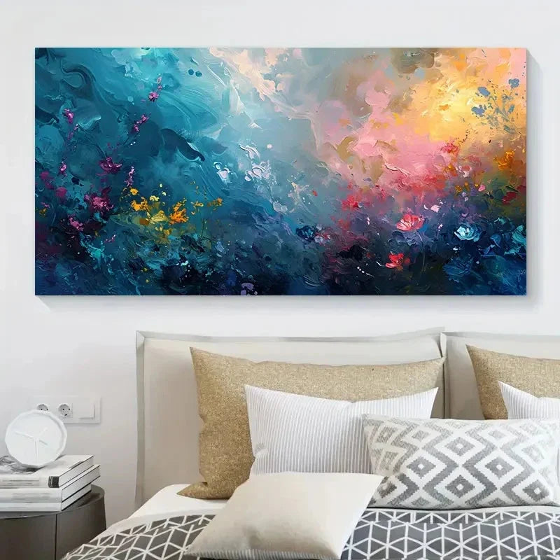 Vibrant Blue Pink & Multicolor Wall Art Canvas Office Home Room Framed 80x45cm