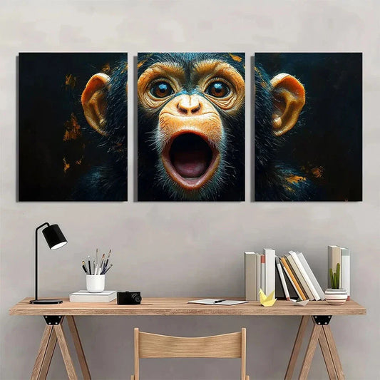 3pcs Funny Monkey Animal Theme Mosaic Metal Print Ready to Hang Art