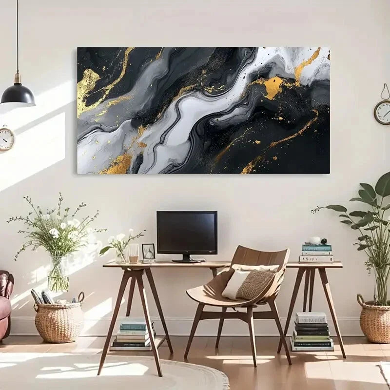 Fluid Design Golden Accents Wall Art Canvas Office Home Room Framed 120x60cm
