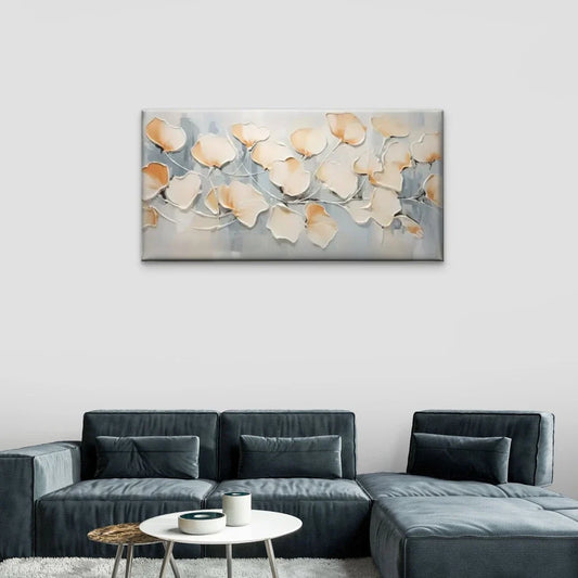 White Flowers Abstract Floral Wall Art Canvas Office Home Room Framed 80x45cm