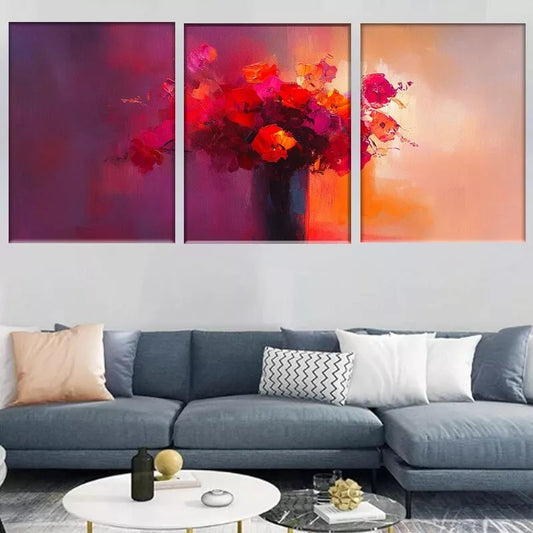 3pcs Abstract Vibrant Red and Orange Blossoms Wall Art Set Canvas Framed 40x60cm - High Quality Print 100% Australian Made Wall Canvas Ready to Hang