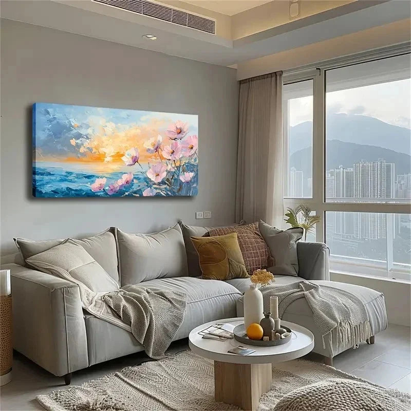 Pastel Pink Flowers In Bloom Wall Art Canvas Office Home Room Framed 120x60cm