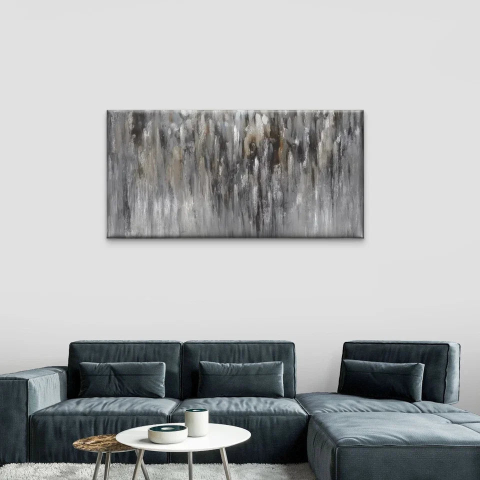 Grey White Abstract Wall Art Canvas Office Home Room Framed 80x45cm