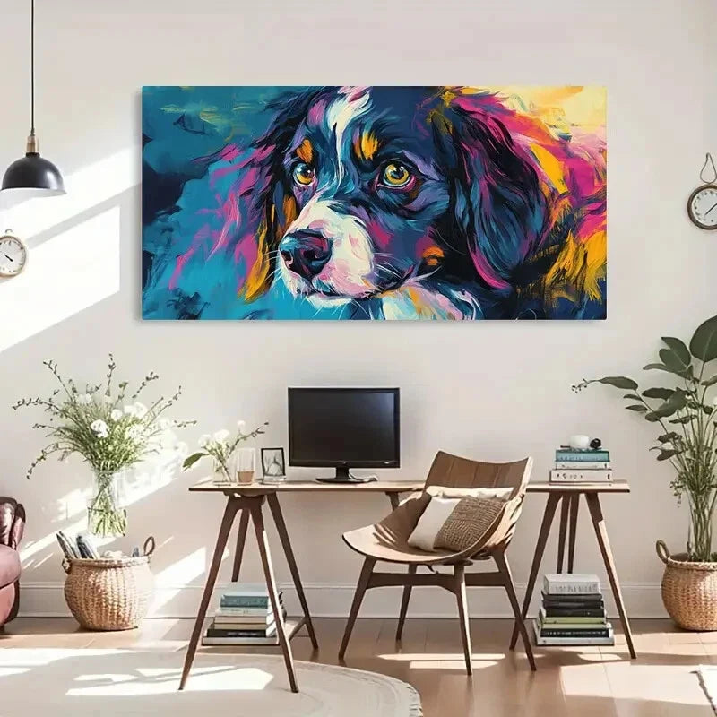 Colorful Dog Modern Expression Wall Art Canvas Office Home Room Framed 120x60cm