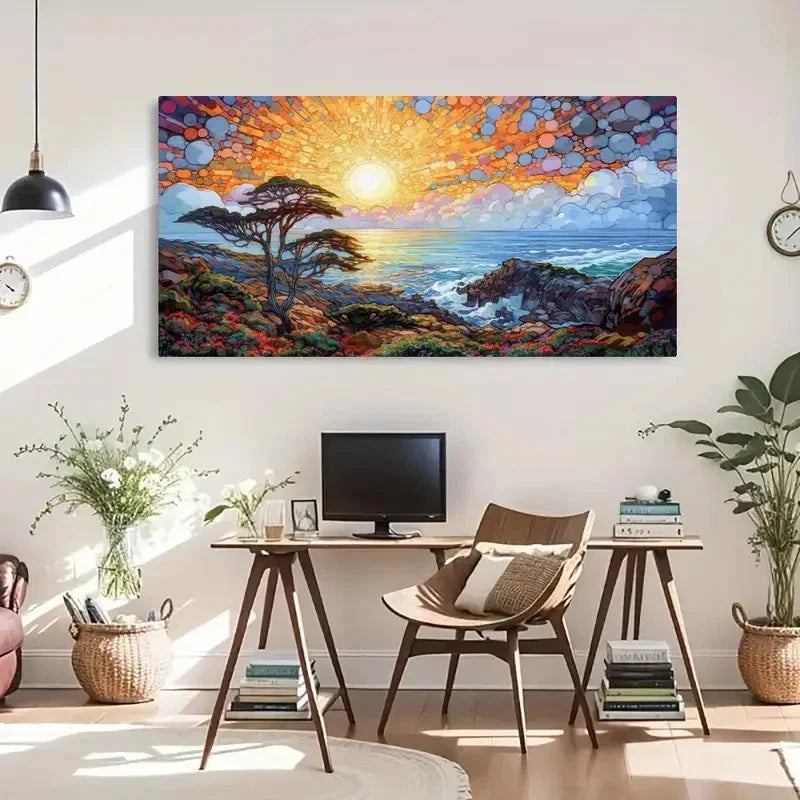 Sunrise Seascape Colorful Wall Art Canvas Office Home Room Framed 120x60cm