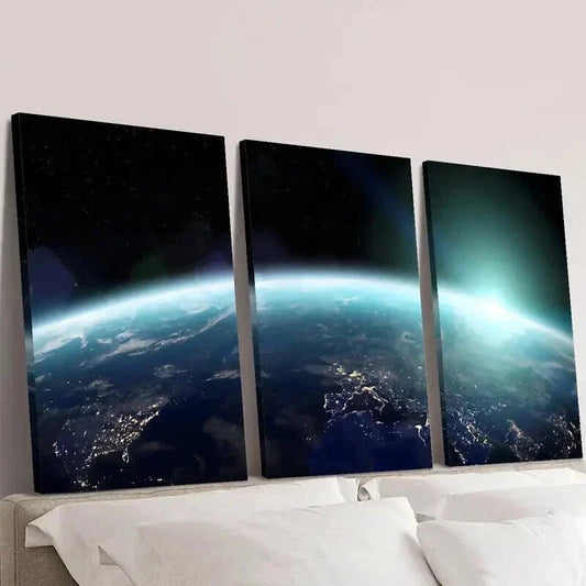 3pcs The Blue Earth Seen from Space Wall Art Set Canvas Framed 40x60cm - High Quality Print 100% Australian Made Wall Canvas Ready to Hang