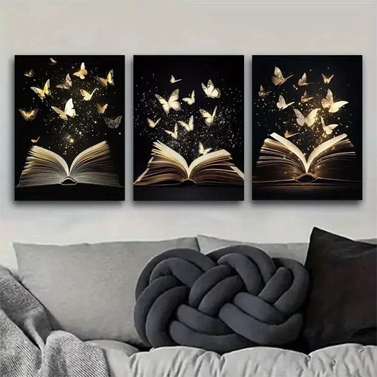3pcs Enchanted Book Wrapped Pine Wood Frame Wall Art Set Canvas Framed 40x60cm - High Quality Print 100% Australian Made Wall Canvas Ready to Hang