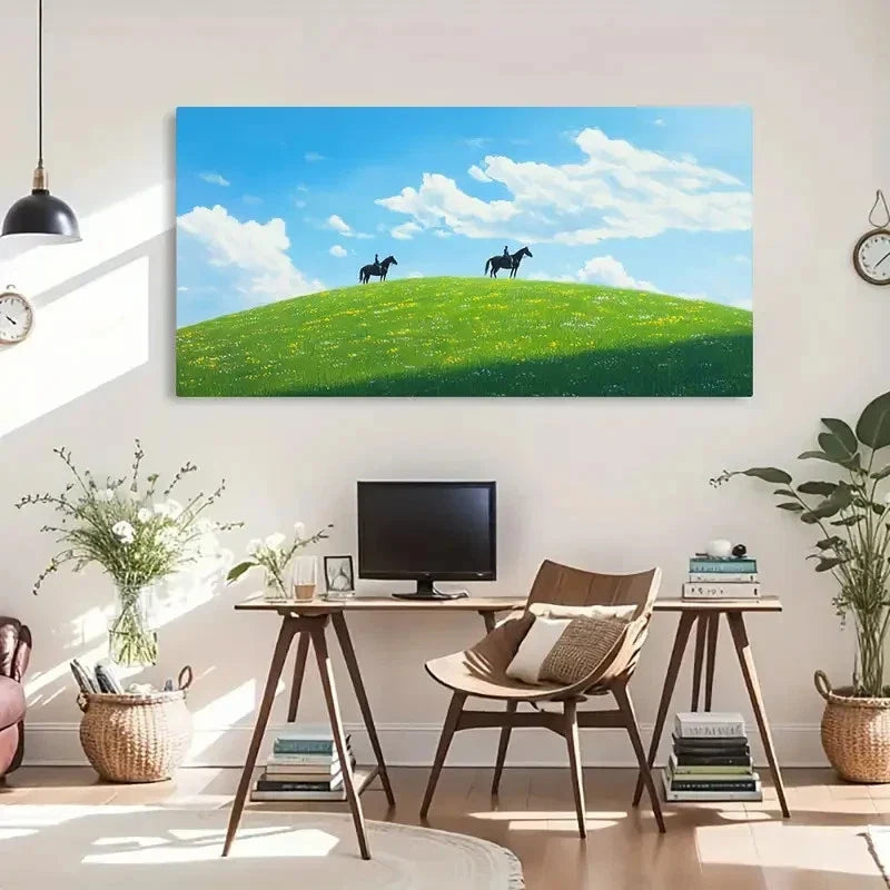 Vibrant Blue Sky & White Clouds Wall Art Canvas Office Home Room Framed 120x60cm