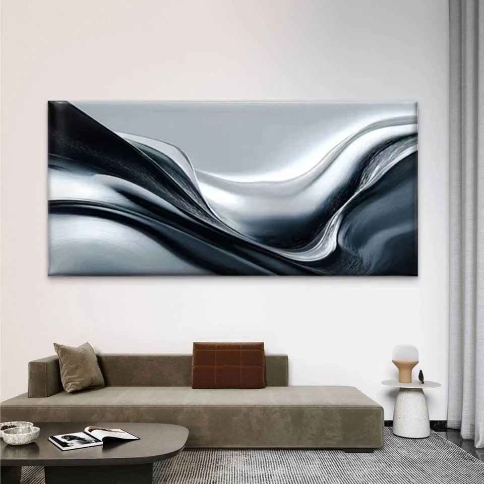 Abstract Monochrome Lines Wall Art Canvas Office Home Room Framed 80x45cm