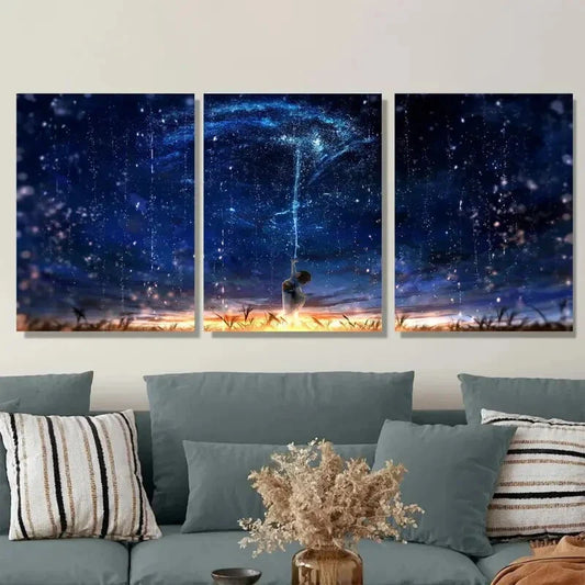 3pcs Starry Night Sky Galaxy Landscape Metal Print Ready to Hang Art