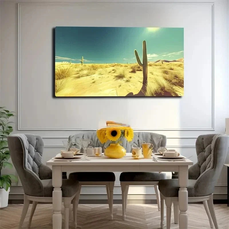 Sparse Haystacks And Cacti Wall Art Canvas Office Home Room Framed 120x60cm
