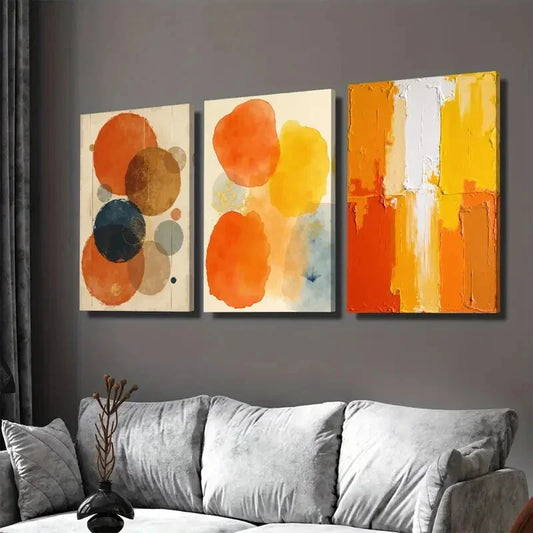 3pcs Elegant Abstract Circles & Shapes Vibrant Wall Art Set Canvas Framed 40x60cm - High Quality Print 100% Australian Made Wall Canvas Ready to Hang