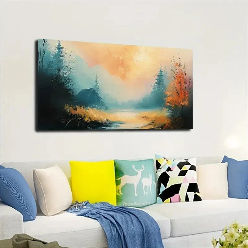 The Small House Trees Wall Art canvas office home room framed 120x60cm