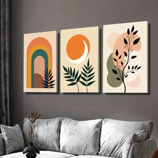 3pcs Boho Rainbow, Sun, And Leaf Modern Abstrac Wall Art Set Canvas Framed 40x60cm - High Quality Print 100% Australian Made Wall Canvas Ready to Hang
