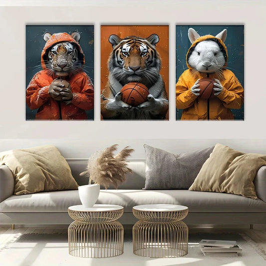 3pcs Animal Basketball Players Metal Print Ready to Hang Art