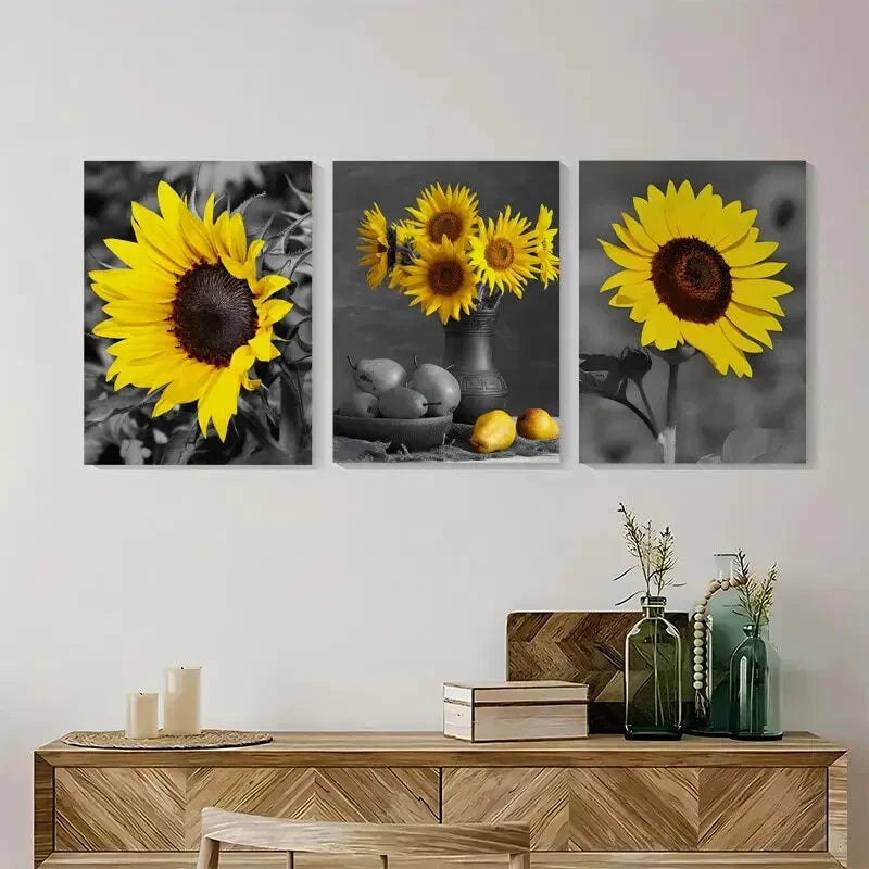 3pcs Yellow Flower Sunflower Metal Print Ready to Hang Art