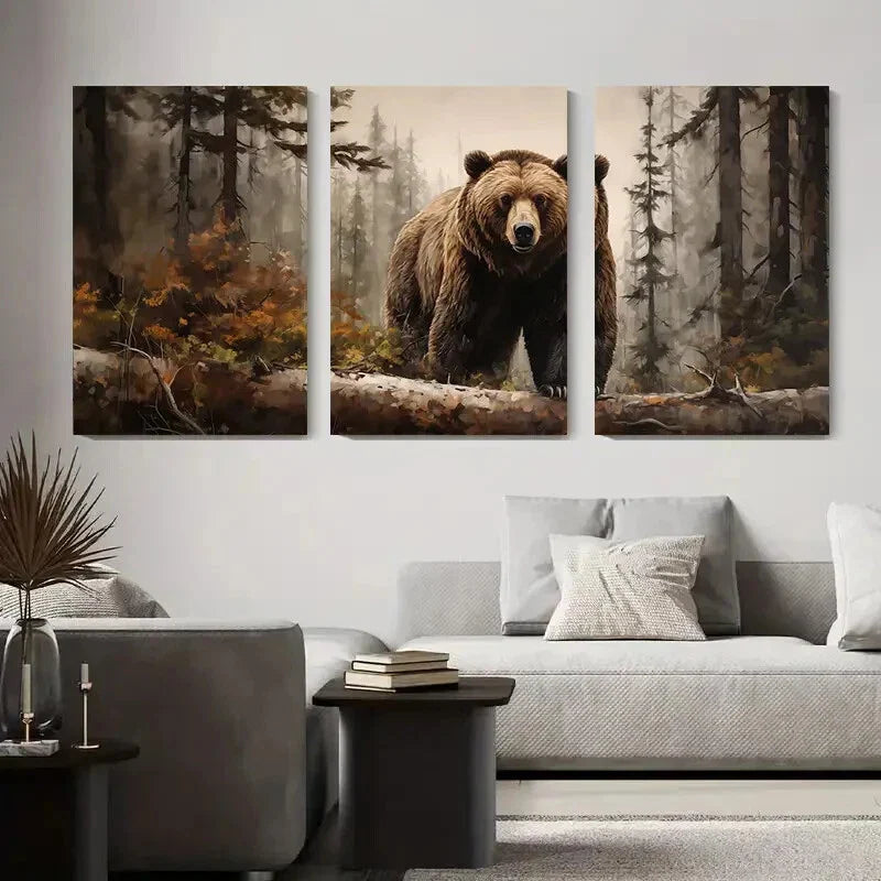 3pcs Brown Bear Forest Wildlife Nature Metal Print Ready to Hang Art