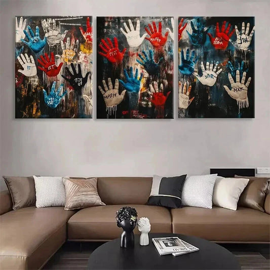3pcs Graffiti Handprint Abstract Modern Perfect Wall Art Set Canvas Framed 40x60cm - High Quality Print 100% Australian Made Wall Canvas Ready to Hang