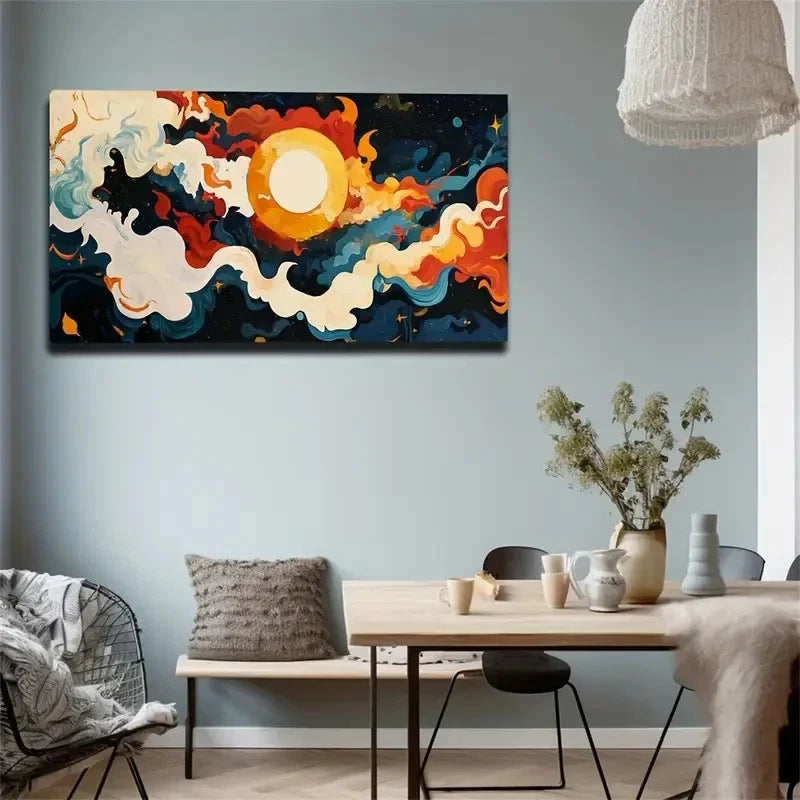 Deco Vibrant Circular Motifs Wall Art Canvas Office Home Room Framed 80x45cm