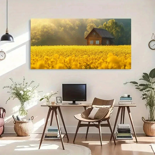 Featuring Yellow Field Sunlight Wall Art Canvas Office Home Room Framed 120x60cm