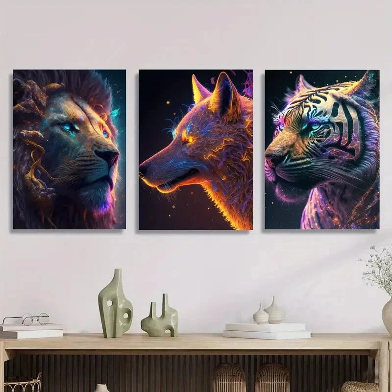 3pcs Featuring Cosmic Creatures, Metal Print Ready to Hang Art