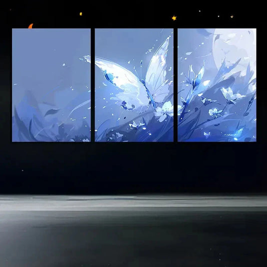 3pcs Butterfly Moon Blue Theme Metal Print Ready to Hang Art