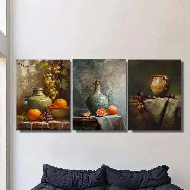3pcs Vibrant Fruit Still Life Triptych Metal Print Ready to Hang Art