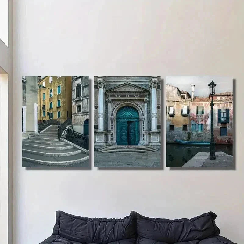 3pcs Band Bridge Grand Canal in Venice Italy Wall Art Set Canvas Framed 40x60cm - High Quality Print 100% Australian Made Wall Canvas Ready to Hang