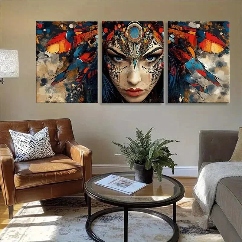 3pcs Bohemian Warrior Woman Vibrant Prefect Wall Art Set Canvas Framed 40x60cm - High Quality Print 100% Australian Made Wall Canvas Ready to Hang