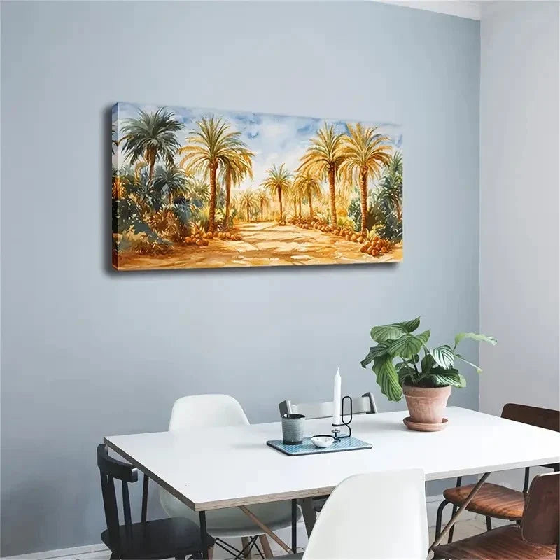 Realistic Watercolor Coconut Wall Art Canvas Office Home Room Framed 80x45cm