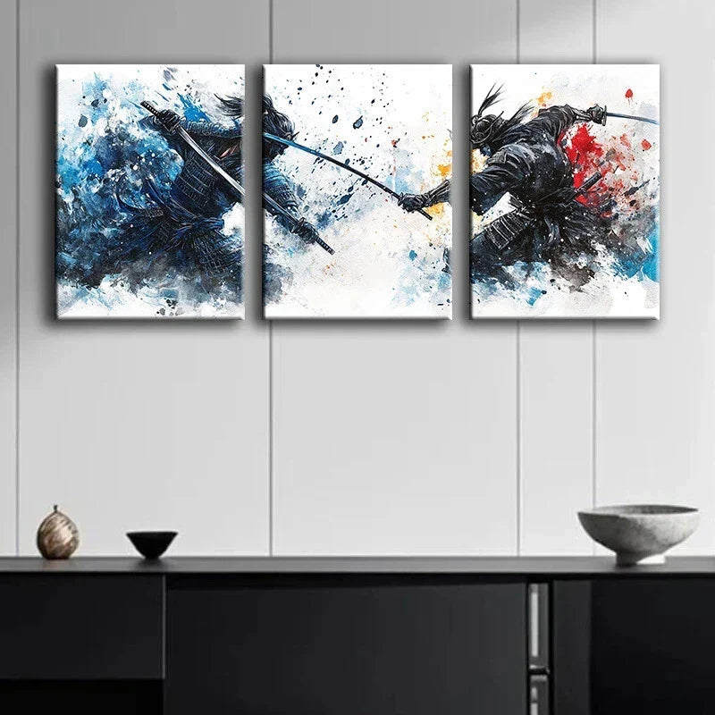 3pcs Red & Blue Armor Fantasy Metal Print Ready to Hang Art