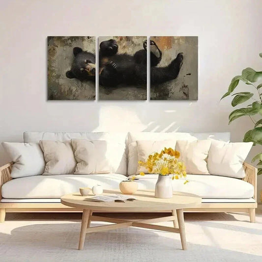 3pcs Bear Design with Golden Accents Wall Art Set Canvas Framed 40x60cm - High Quality Print 100% Australian Made Wall Canvas Ready to Hang