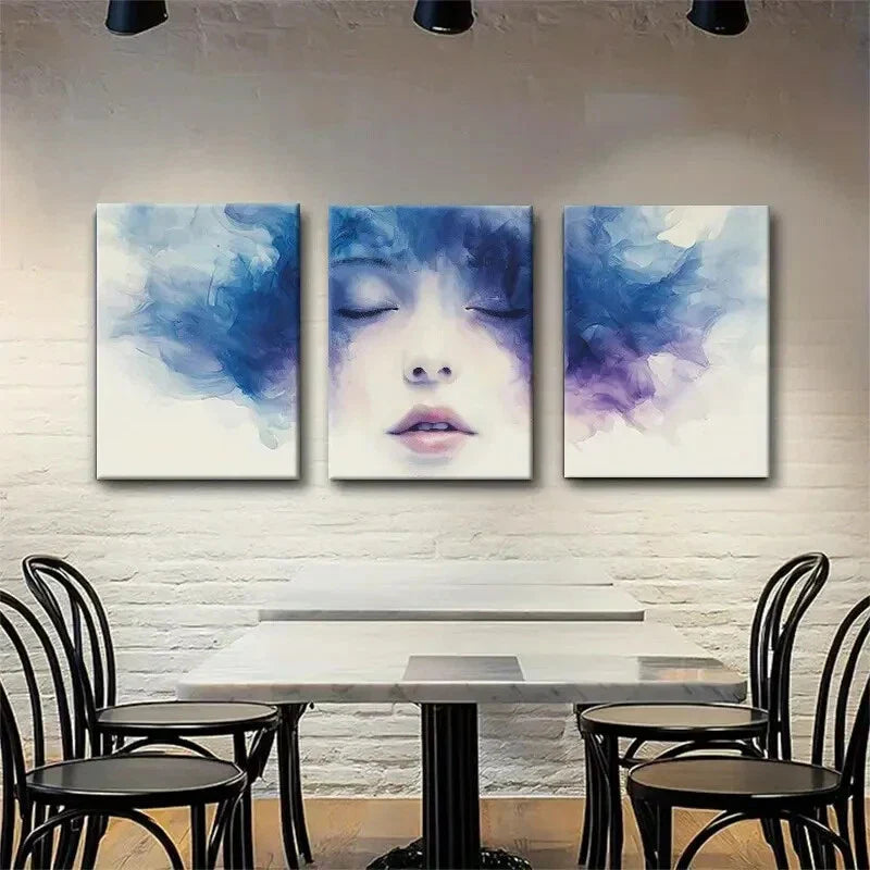 3pcs Serene Blue and Purple Triptych Perfect Wall Art Set Canvas Framed 40x60cm - High Quality Print 100% Australian Made Wall Canvas Ready to Hang