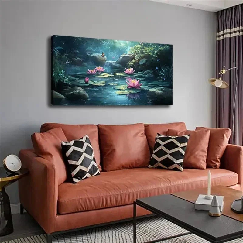 Pink For Lotus Blossoms Decor Wall Art Canvas Office Home Room Framed 80x45cm
