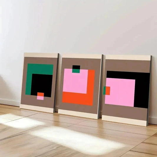 3pcs Abstract Geometric Trendy Pink Blocks Wall Art Set Canvas Framed 40x60cm - High Quality Print 100% Australian Made Wall Canvas Ready to Hang