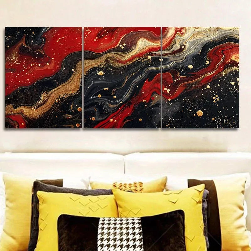 3pcss Black And Red Ink Abstract Wall Art Set Canvas Framed 40x60cm - High Quality Print 100% Australian Made Wall Canvas Ready to Hang